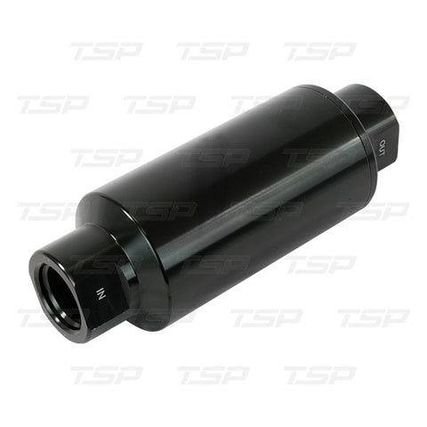 TSP JM1023BK ALUMINUM INLINE FUEL FILTER WITH 100 MICRON ELEMENT, ORB-10, BLACK.