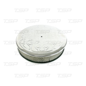 JM1309P 14" POLISHED ALUMINUM FLAME ROUND AIR CLEANER KIT WITH HI-LIP BASE