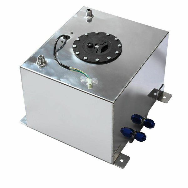 Fuel Cell Gas Tank Aluminum Polished with Level Sender (10 Gallon, Silver)