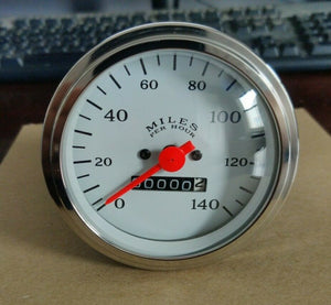 VEETHREE 10740 Speedometer 3 3/8" White Mechanical (GAUGE ONLY)