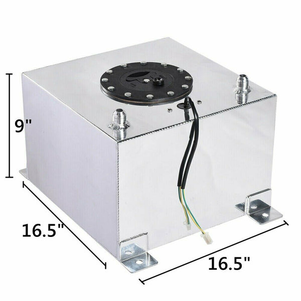 Fuel Cell Gas Tank Aluminum Polished with Level Sender (10 Gallon, Silver)