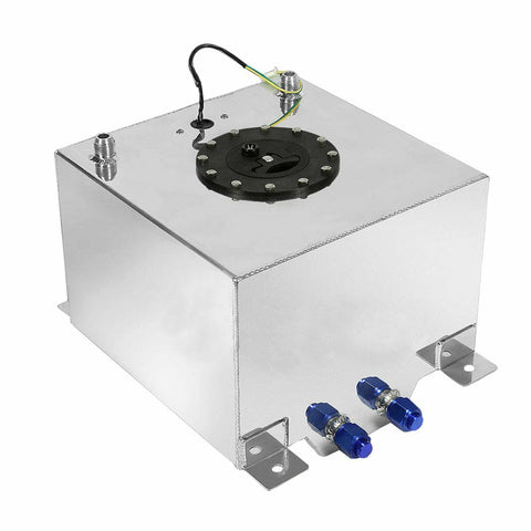 Fuel Cell Gas Tank Aluminum Polished with Level Sender (10 Gallon, Silver)