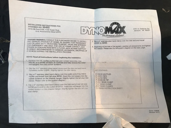 Dynomax 39492 SINGLE - 5" DPF-BACK SYSTEM - ULTRA FLO 2010-2008 Ford F-250 F-450