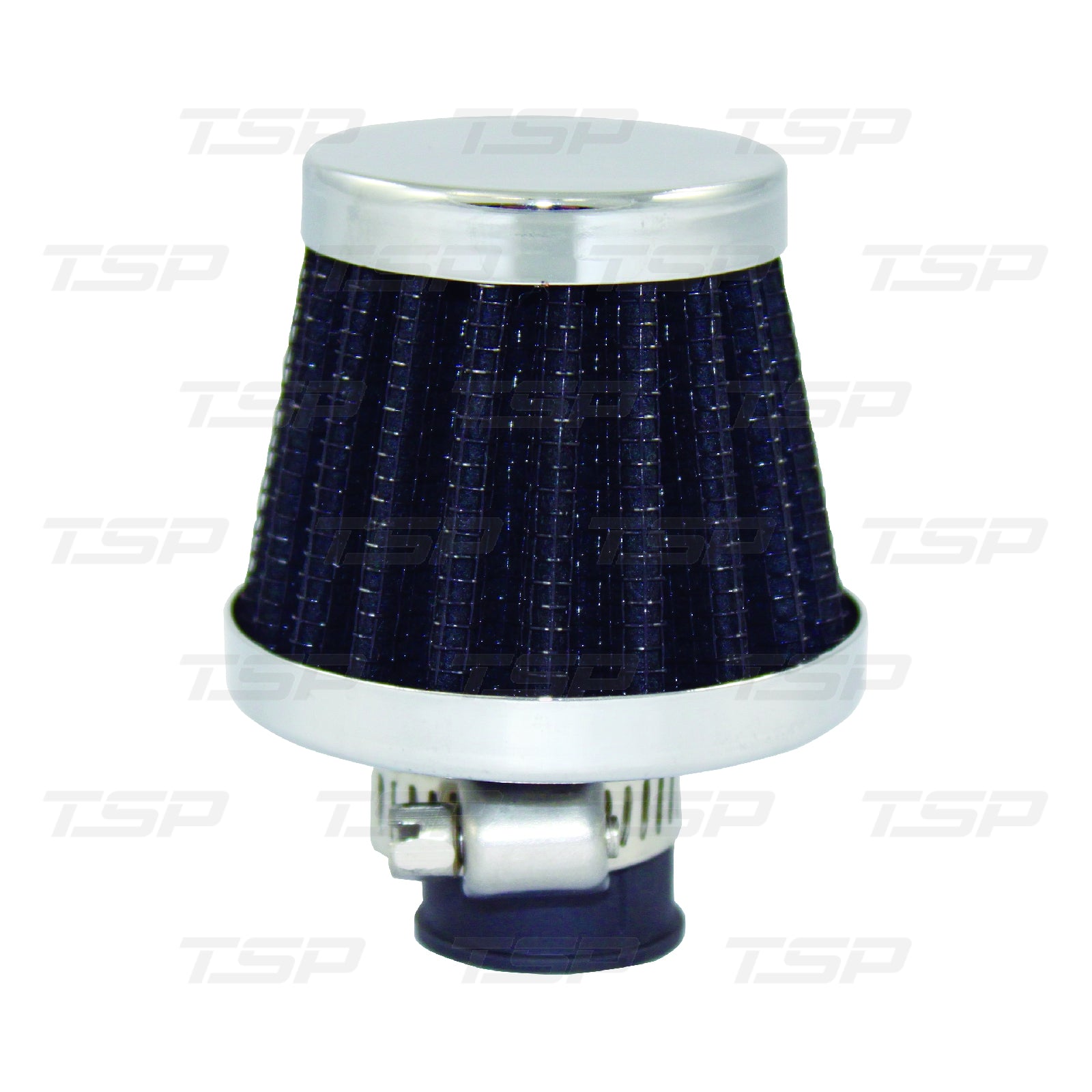 SP7312 CHROME STEEL ROUND CLAMP-ON MINI BREATHER WITH WASHABLE BLACK FILTER