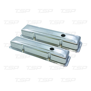 SP8196 SBC PERIMETER-BOLT SHORT CHROME STEEL VALVE COVERS