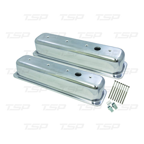 TSP SP8477 CHEVY SMALL BLOCK CENTER-BOLT TALL SMOOTH POLISHED ALUMINUM VALVE COVERS