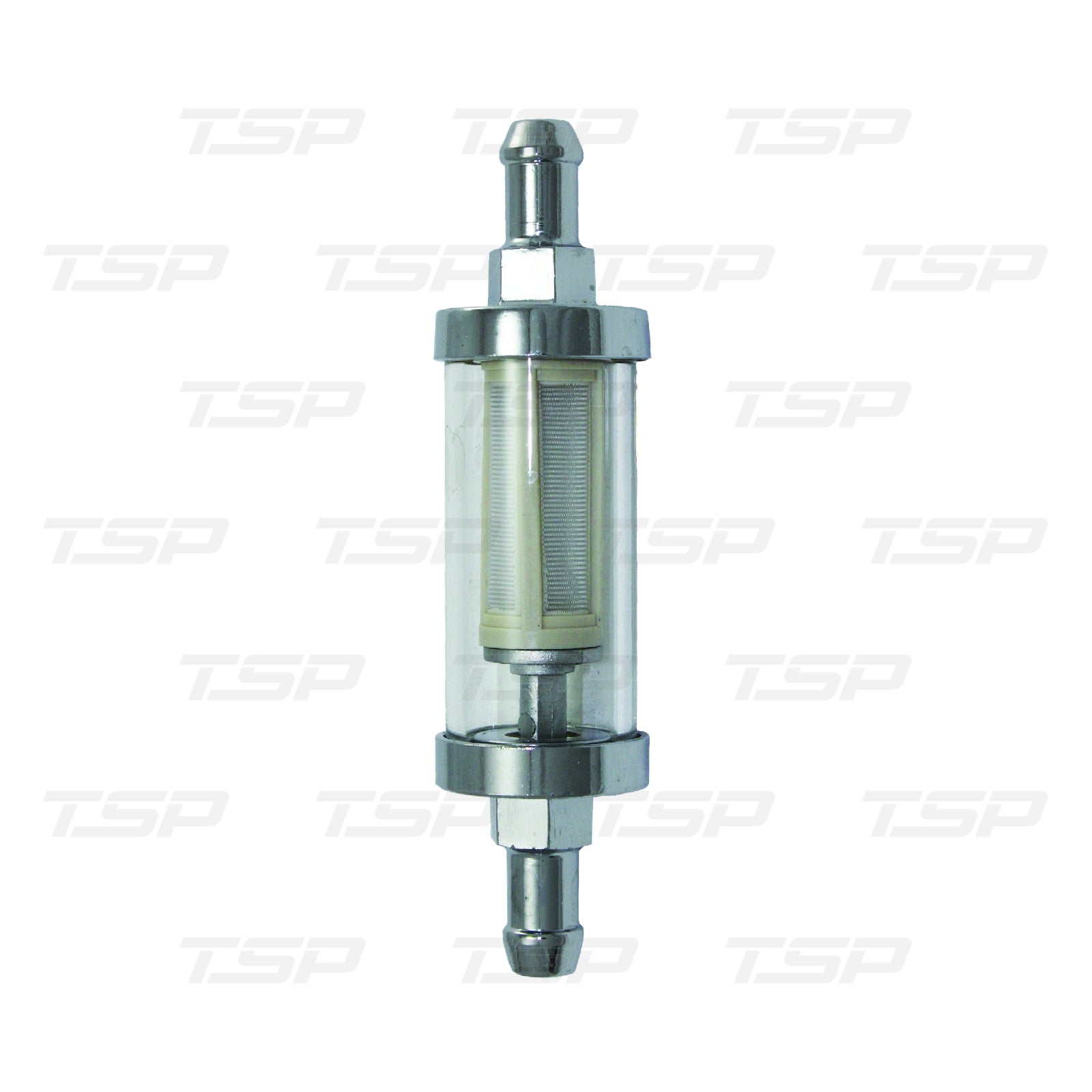 SP9271 CHROME & GLASS FUEL FILTER WITH NYLON ELEMENT & 5/16" INLET / OUTLET
