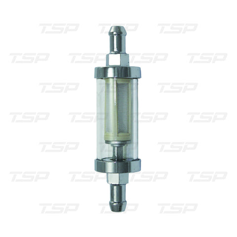 SP9271 CHROME & GLASS FUEL FILTER WITH NYLON ELEMENT & 5/16" INLET / OUTLET