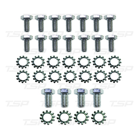 SP9805 CHEVY SMALL BLOCK / OLDSMOBILE V8 / GM 90° V6 CHROME STEEL OIL PAN BOLT KIT