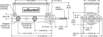 Wilwood 260-9439-BK High Volume Black Aluminum Tandem Master Cylinder 7/8" Bore